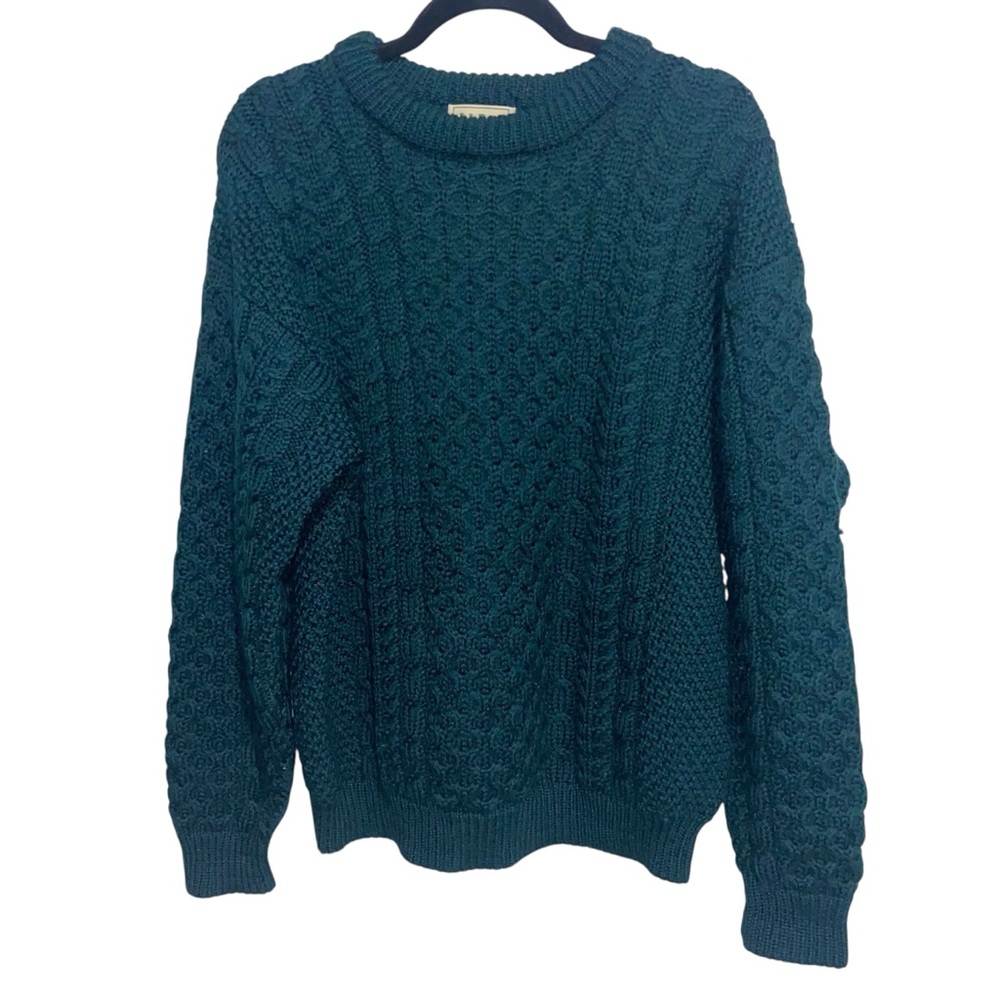 Vintage LL Bean Sweater Mens Medium Ireland Made Cableknit Fishermans Outdoor